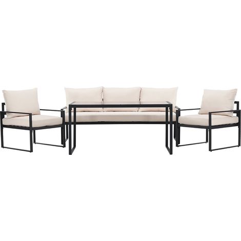 Catania Loungeset 1 "Esstisch", 1 Sofa, 2 Stühle schwarz.