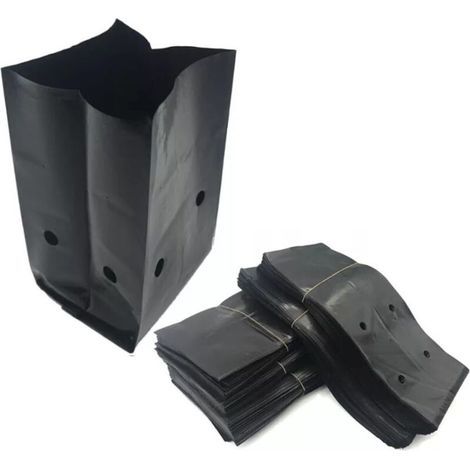 Lot de 2 sacs de pépinière en plastique PE noir, sacs de culture pour plantes, pots pour semis, sacs de culture pour arbres avec trous pour fournitures de jardin (Couleur : Noir, Taille : 8x12cm) (1/5)
