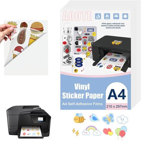 Papiers Transparent Autocollants A4,12 Feuilles Papier Autocollant Imprimante, Vinyle Imprimable Papier Autocollant Étanche pour Imprimante à Jet d'Encre (1/5)
