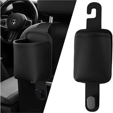Organisateur porte-gobelets 2 pièces pour siège auto - Porte-gobelets en similicuir avec crochets - Rangement universel pour boissons, bouteilles et accessoires de voyage - Noir (1/4)