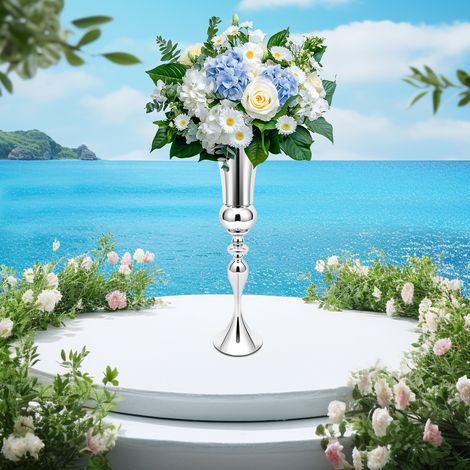 Vase de table, vase décoratif en fer, support à fleurs de mariage - argenté, 20×74cm (1/5)