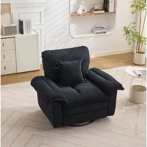 Fauteuil pivotant noir en tissu rembourré avec rotation 360° et coussin de soutien (1/5)