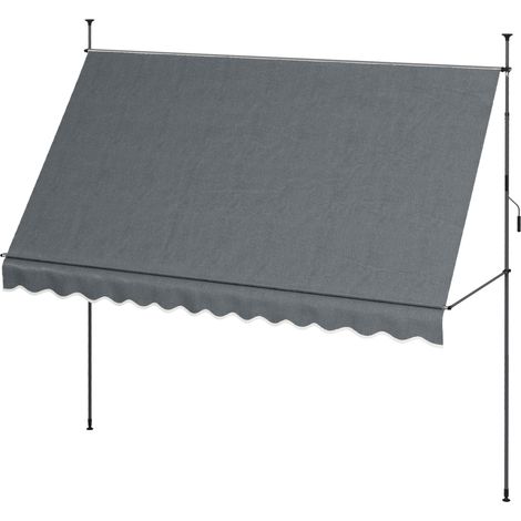 Freistehende, manuell einziehbare Markise, 3,5 m L x 1,2 m B x 2,1–3 m H, verstellbare Neigung, Metall, Aluminium, Polyester, anthrazitgrau