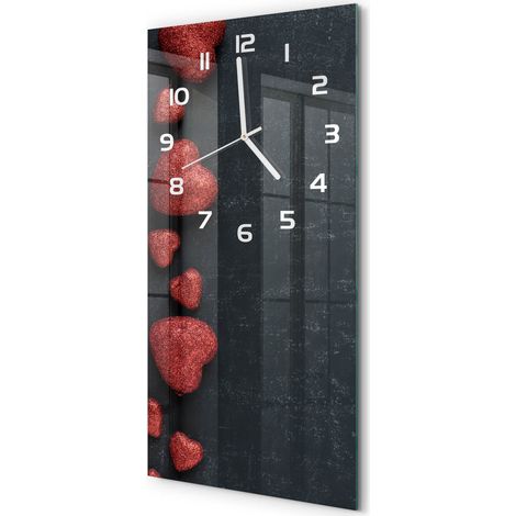 Horloge Murale Rectangulaire Verticale pour Salon Design Élégant Cœurs sur la planche 30x60 cm (1/5)