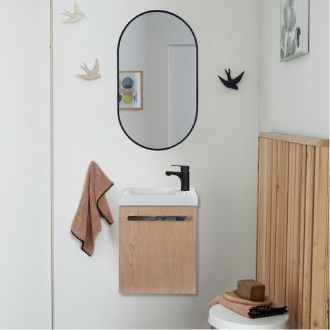 Set lavabo sospeso Nevada con rubinetto nero e specchio ovale