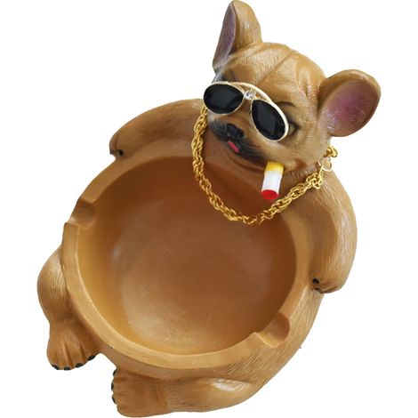 Cendrier décoratif chien bouledogue marron, design cartoon innovant, pour salon et maison (1/5)