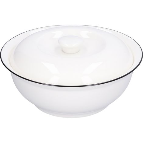 Bol en céramique 9 pouces avec couvercle, motif lignes noires, bol à soupe, vaisselle TC09A (1/5)