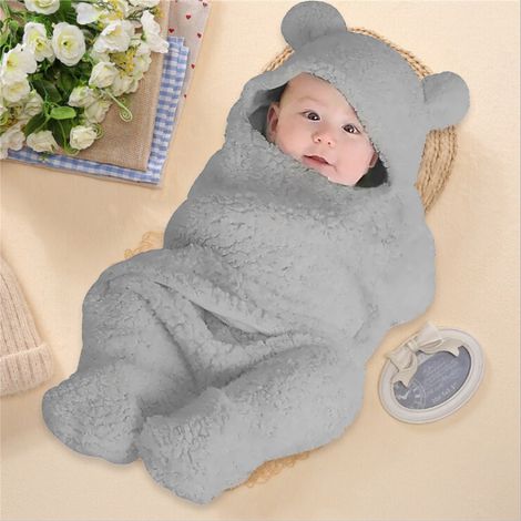 Housse de couette polaire douce pour bébé - Couverture d'emmaillotage nouveau-né hiver automne gris clair taille unique (1/5)