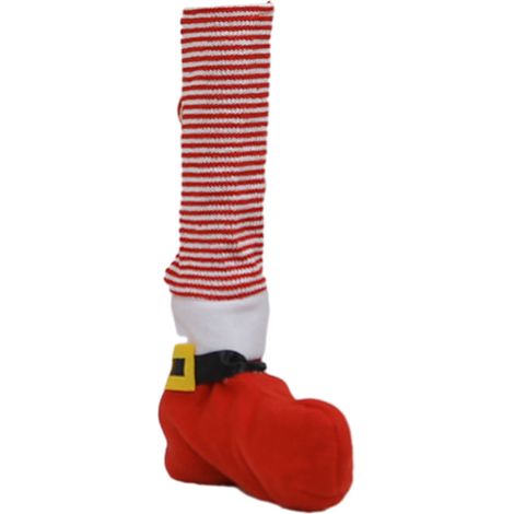 (Paquet individuel) Décoration de Noël en tissu à rayures avec motif lutin et ruban assorti pour pieds de table (Housses de pieds de table à rayures pour personnes âgées) (1/2)
