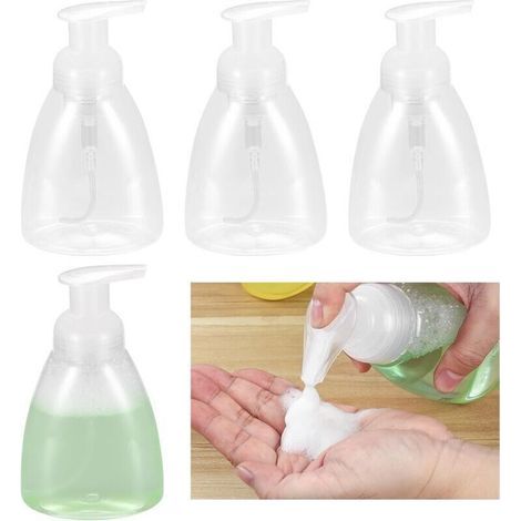 300ml Foaming Soap Dispenser, 4 Pcs Liquid Soap Dispenser with Pump, Dishwashing Liquid Dispenser, Kitchen, Bathroom (1/5)