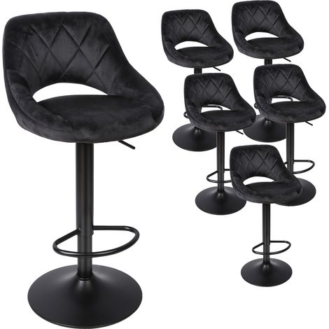 Haloyo Lot de 6 tabourets de bar, chaise de cuisine,chaises de bar en velours,tabourets de bar pivotants avec dossier et repose-pieds, hauteur réglable, noir (1/5)