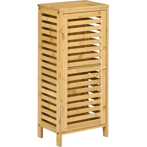 Armoire de salle de bain en bambou naturel avec porte à lamelles et étagère ajustable 30x19,9x70 cm (1/5)