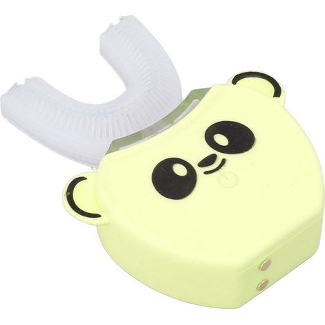 Brosse à dents électrique automatique pour enfants, en silicone, intelligente et rechargeable, de type U, pour un nettoyage buccal à 360°, jaune. (1/5)