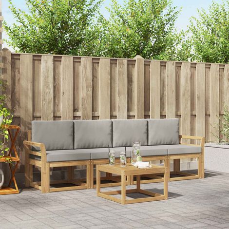 vidaXL Conjunto de sofás de exterior 5 uds. Blanco y Gris Claro (1/5)