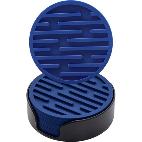 6er-Set Silikon-Untersetzer (Marineblau) mit Halterungen, 10 cm Durchmesser, rutschfeste runde Untersetzer, geeignet für Tassen, Trinkuntersetzer (1/5)