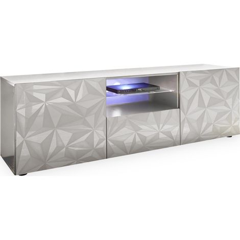 Mobilier Deco – Meuble TV blanc 2 portes – 2 niches ouvertes – 1 tiroir – Design moderne – Rangement optimisé pour salon ou chambre (1/2)