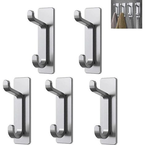 Set di 5 appendini autoadesivi da parete, portasciugamani per bagno e cucina, armadi autoadesivi, impermeabili (1/5)