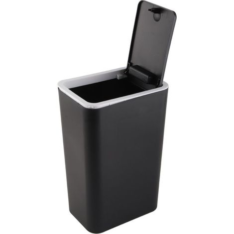 Poubelle ménagère avec couvercle à pression, capacité 13L, plastique durable, noir, 22x15.5x33cm, pour cuisine/salle de bain. (1/5)