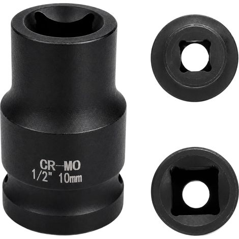 douille 10mm 1/2" 4 pans, douille a choc 1/2 10mm Acier Chrome-Molybdène CR-MO(Black) (1/5)