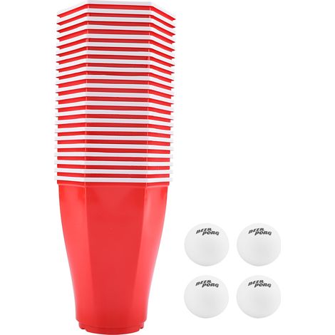 Ensemble de gobelets hexagonaux rouges pour beerpong de 450 ml (16 oz) (Gobelets rouges pour fête : 22 gobelets + 4 balles) (1/5)