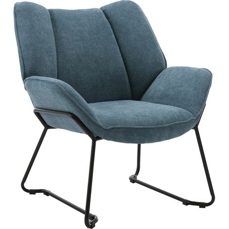 Poltrona Imbottita Moderno Sedia da Salotto Poltroncina in Tessuto Ciniglia per Soggiorno, Blu (1/5)