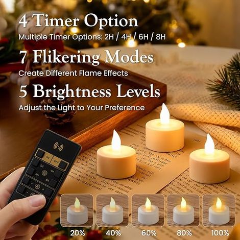Bougies LED Rechargeables Flamme Vacillante Télécommande Minuterie Heures Decoration Noël Mariages Fêtes (1/4)