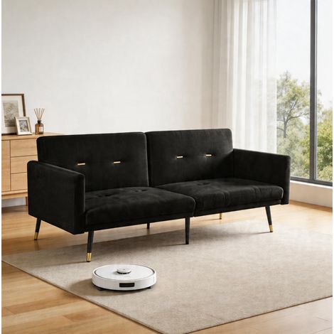 Sofá cama 2 plazas reclinable terciopelo negro OKMYHOME (1/5)