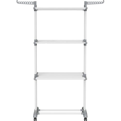 Étendoir à Linge à 4 Niveaux, Séchoir Pliable à Roulettes, 63,5 x 128 x 173 cm, Blanc et Gris (1/5)