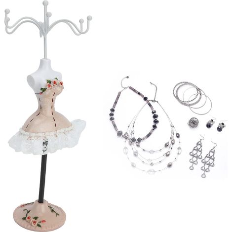 Présentoir à bijoux, Support rotatif élégant en polyrésine avec 6 crochets, 25cm de hauteur pour organisation de colliers et bracelets, Décoration de chambre ou salle de bain (1/5)