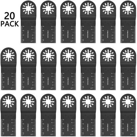 20pcs 34mm lames de scie multifonction ensemble oscillant, lame machine multifonction, lame de scie oscillante bois lames de scie en bois de bois en acier au carbone avec marquage de profondeur (1/5)
