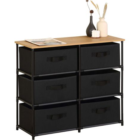 Cajonera de Armario Auxiliar Roda 6 Cajones de Dormitorio Roble Cambrian y Negro 76x68x30 cm