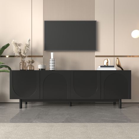 Meuble TV noir moderne – 175 x 38 x 56 cm, étagères réglables, meuble TV bas et léger au style luxueux (1/5)