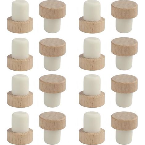 Dailygoods, Juego de 16 tapones para botellas, Forma de T, Madera/goma duradera, Tapón universal para vino, Abrebotellas, Tapón para vino (1/5)