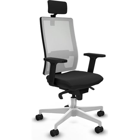 Horna sincro malla blanca similpiel negro brazos 2D base blanca cabecero 2D ruedas 65mm nailon (1/5)