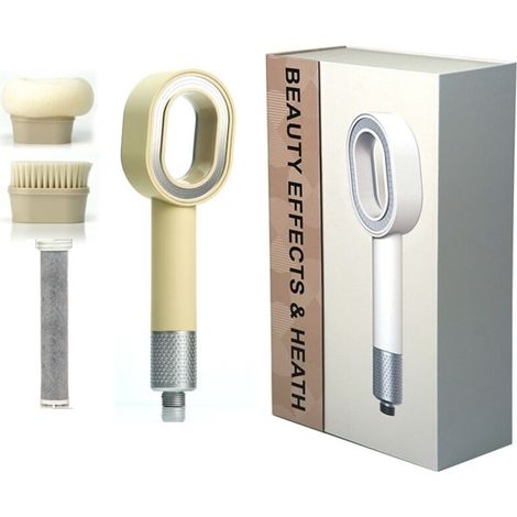 Shower head with filter, 3-in-1 hand shower with cleaning brushes/sponge, massage, high pressure, water-saving shower set for hard water (grey)