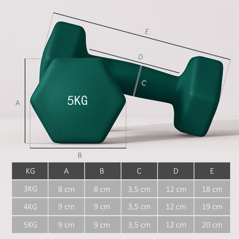 Hantelset mit Aufbewahrungsgestell, Set mit 6 Hanteln für Fitness-Training, 2 x 3kg, 2 x 4kg, 2 x 5kg