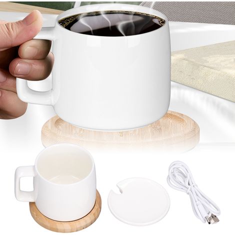 Ensemble de tasses à température constante de 200 ml, plaque chauffante à température constante de 55° pour le café et le lait, alimentation USB, blanc. (1/5)