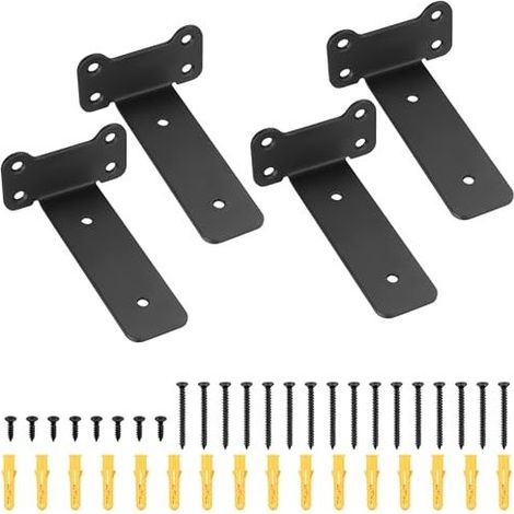 4 Pcs Equerre Etagere Murale, Equerre Murale Fixation Invisible, Support Étagère Flottants Robustes Noirs, Supports d'étagère pour étagère Armoire Montage (Style oreille de chat, noir 125MM) (1/4)