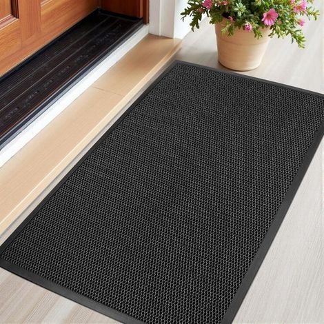 Tapis d'entrée extérieur antidérapant - gris/noir - 60x90 cm - tapis d'entrée robuste - grille anti-salissures en maille (1/5)