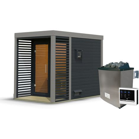 Sauna Extérieur Ares Karibu 2-4 Places Epicéa Poêle 9kW Terrasse