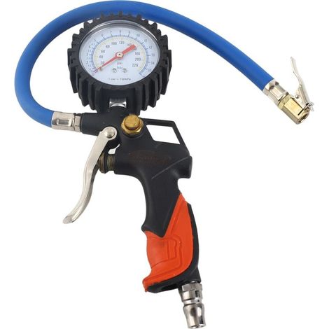 Gonfleur de pneus avec manomètre, aiguille mécanique, tuyau, 0-15 bar / 0-220 psi, embout en cuivre, haute résistance à l'usure, facile à utiliser pour voiture, camion, moto, vélo (1/5)