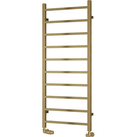 Reina Serena Square Tube Heated Towel Rail 1200mm H x 500mm W Brushed Brass (1/3)