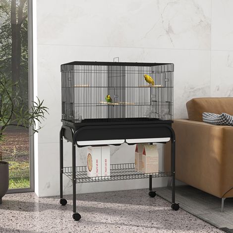 Grande gabbia per uccelli, gabbia per pappagalli con ruote per cacatua, parrocchetti, canarini, pappagalli, 85 x 49 x 119 cm, nera