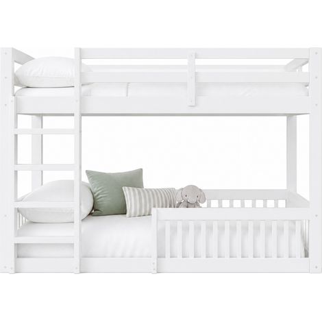 CHICFURN Lit superposé 160x200 cm blanc avec barrières de sécurité, structure en bois et MDF, lit gain de place pour chambre d'enfant, ado ou chambre d'amis (1/5)