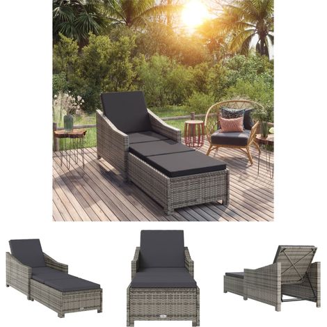 Auflage - vidaXL Sonnenliege mit Dunkelgrauer Auflage Poly Rattan Grau - Terrassenmöbel (1/5)