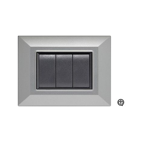 Placca 3m silver alluminio Vimar Eikon Compatibile metallo
