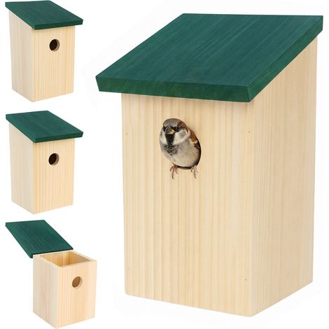 Juego de 4 cajas nido para pájaros - Madera de abeto, fácil de limpiar.