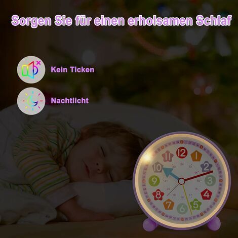 Sveglia per bambini, silenziosa e non ticchettante, piccola e leggera, adatta ai viaggi, con funzione di sveglia, ideale per i più piccoli (1/3)