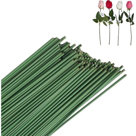 100 Pièces Tige Fleur Artificielle 30cm x 2mm, Fil en Fer pour Fleur Vert (1/5)