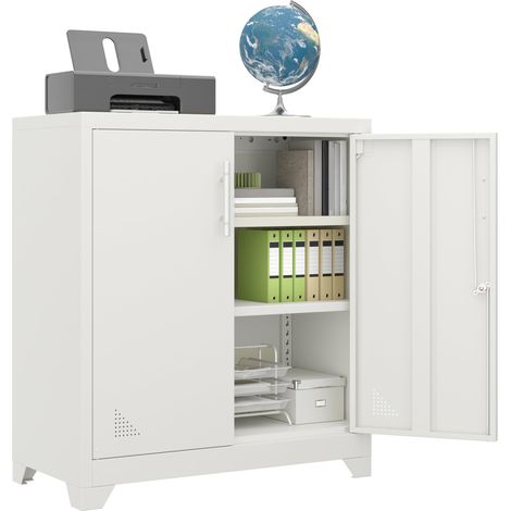 Armoire de Rangement de Bureau en métal avec 2 étagères réglables, verrouillable avec Trous d'aération pour la Maison, Le Bureau, Le Garage, la Salle de Sport, l'école, 80 x 40 x 90 cm, Blanc (1/5)